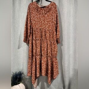 Mikarose Floral Long Sleeve Dress in Brown